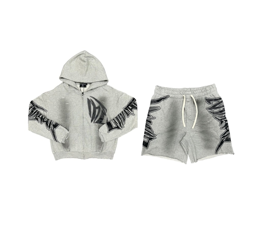 Mixed Emotion Faded Hoodie & Short Set Grey