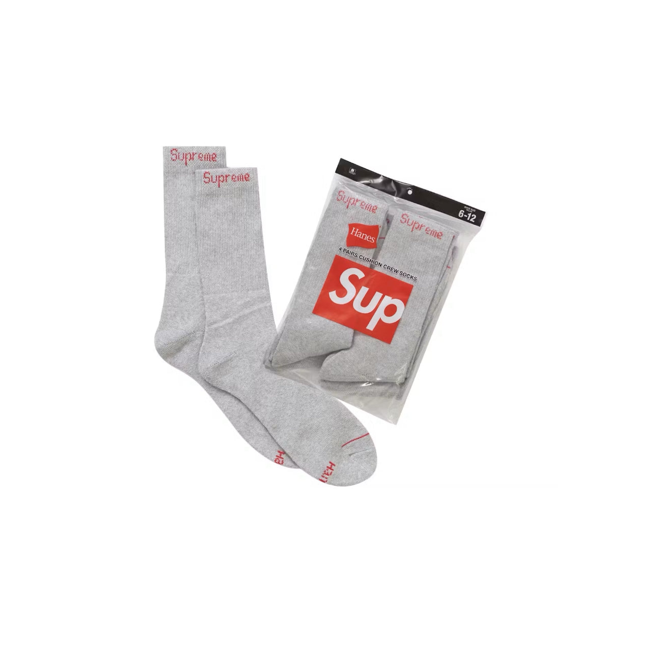 Supreme x Hanes Crew Socks (4 Pack) Heather Grey