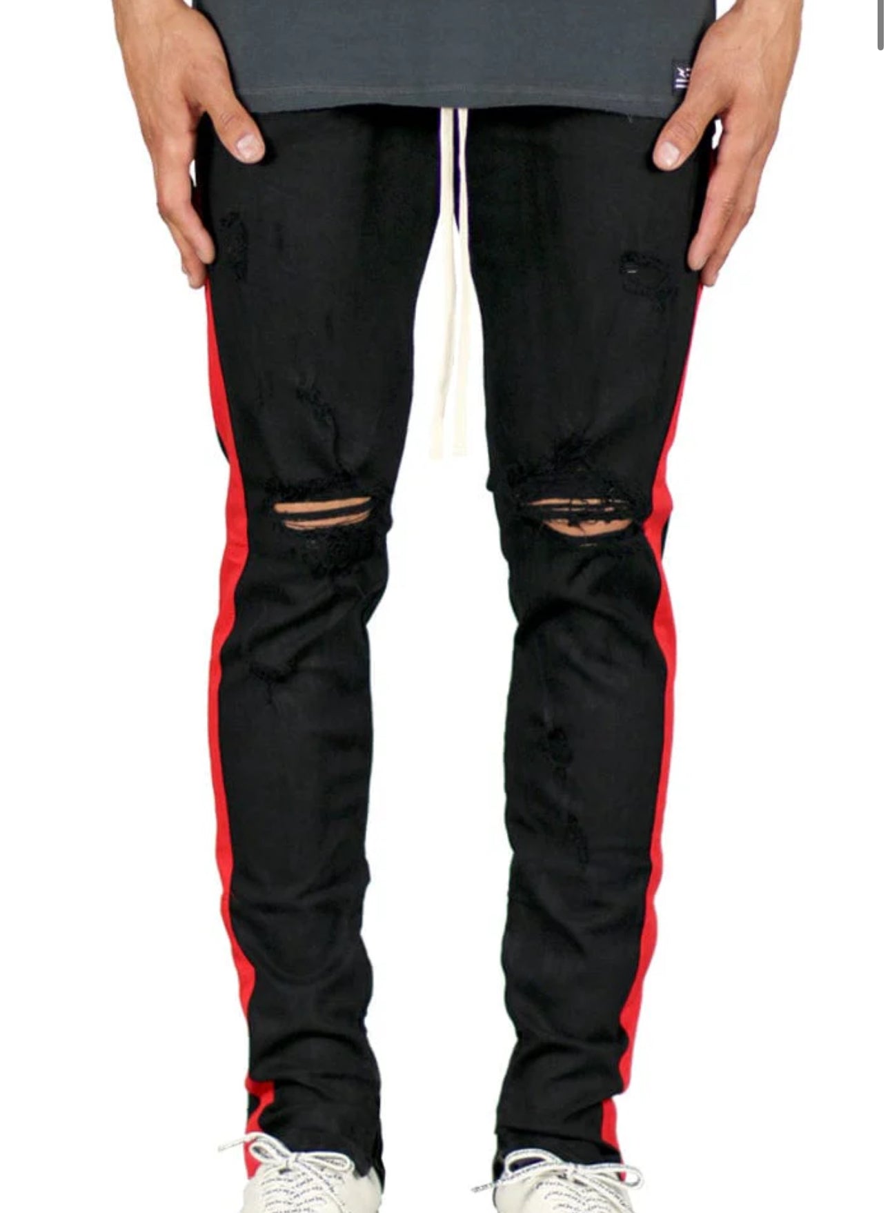 Hyper Denim Black Red Track Zipper Jeans