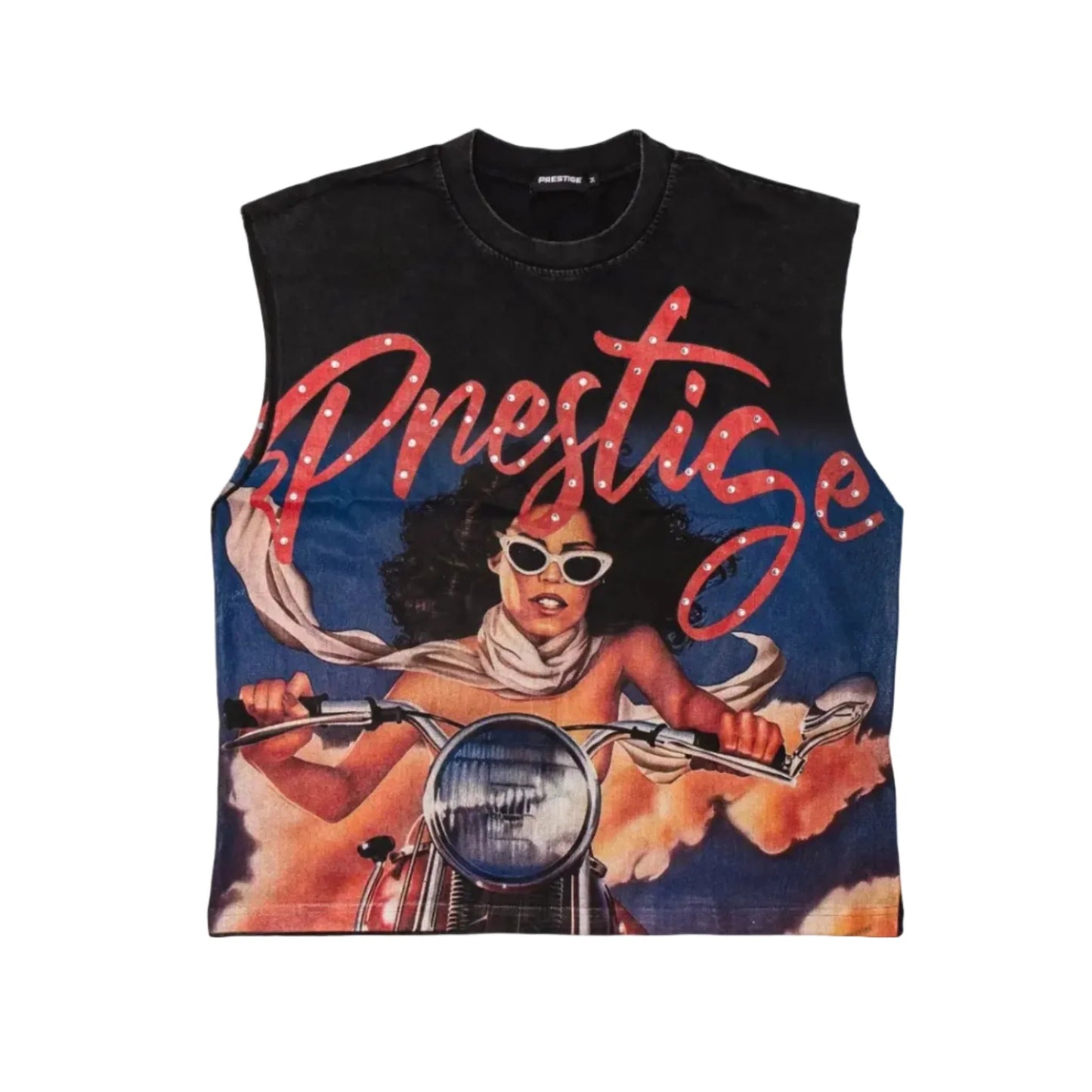 Prestige Lady Motor Rhinestone Sleeveless Tee Black