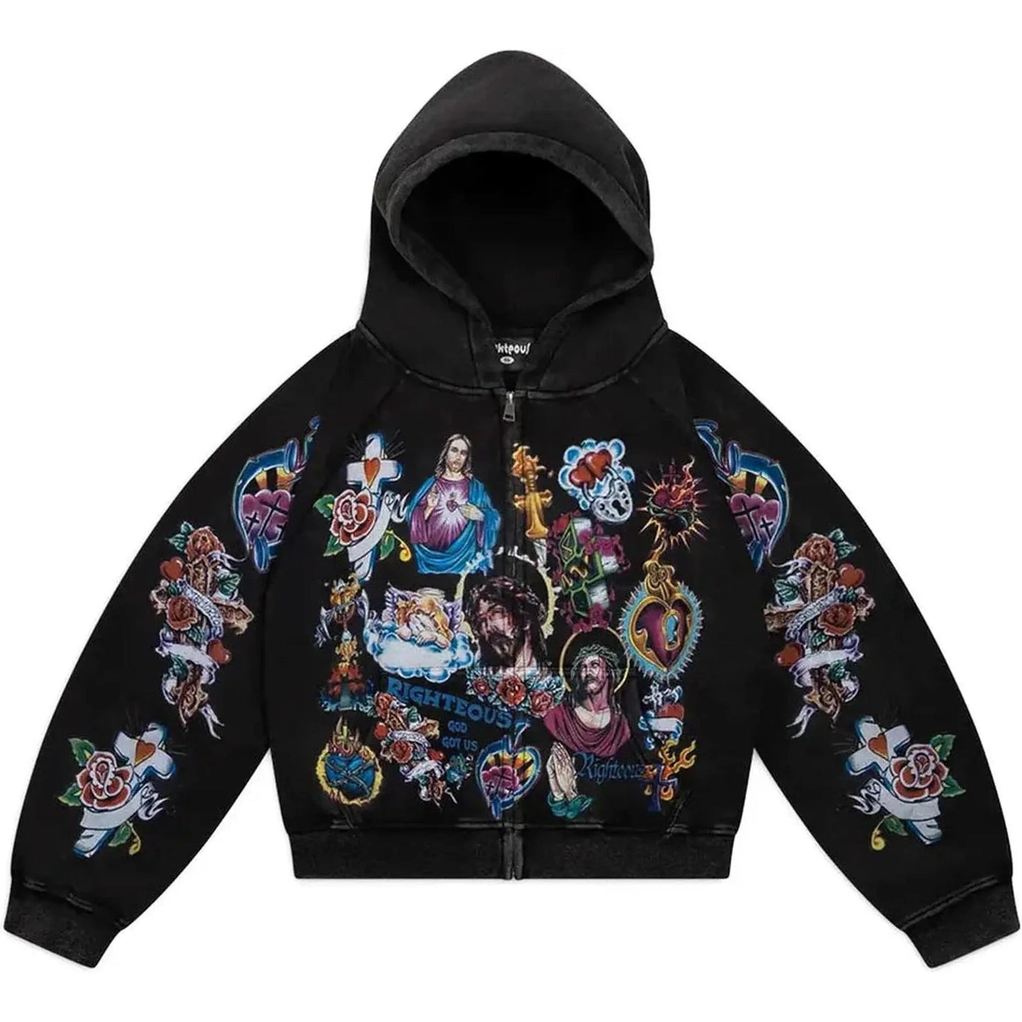 We Are Righteous King Zip Up Hoodie Black