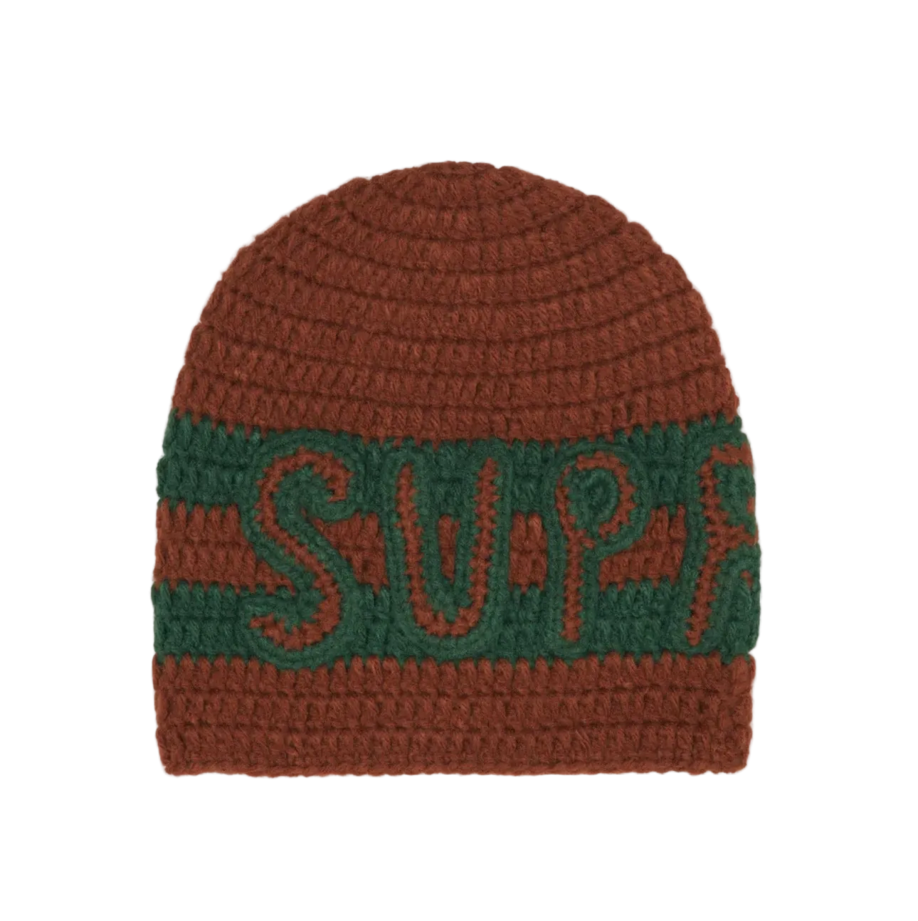 Supreme Crochet Logo Beanie Brown