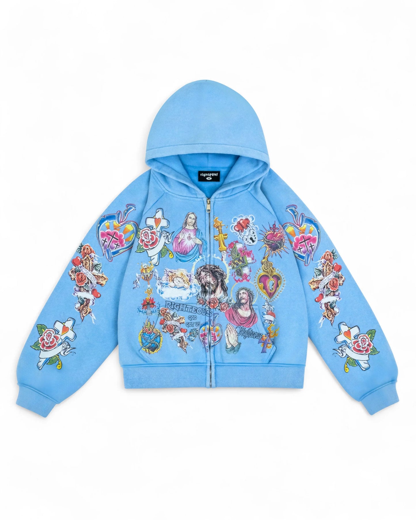 We are Righteous Risen King Cropped Zip Blue