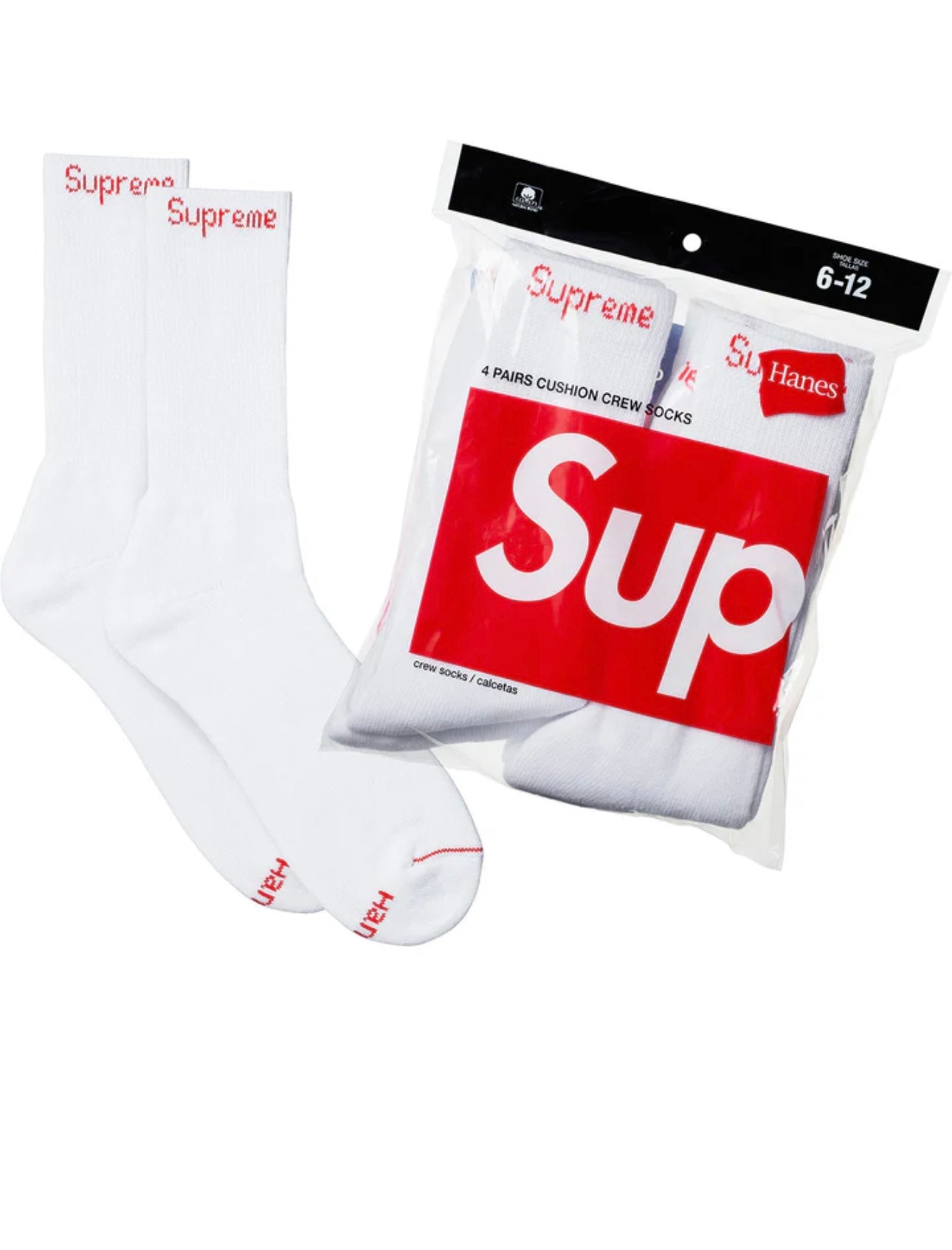 Supreme x Hanes Crew Socks (4 Pack) White