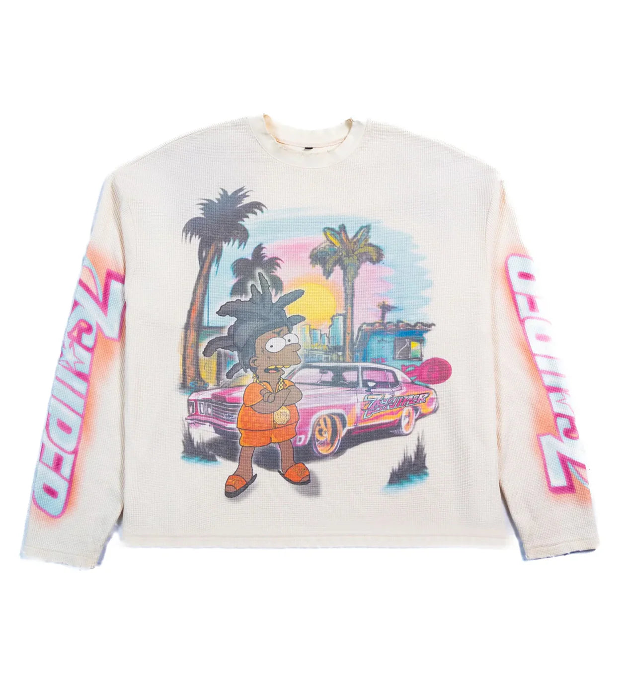 Triple Seven’s x Sniper Gang Yak Simpson Waffle Knit L/S Tee Cream