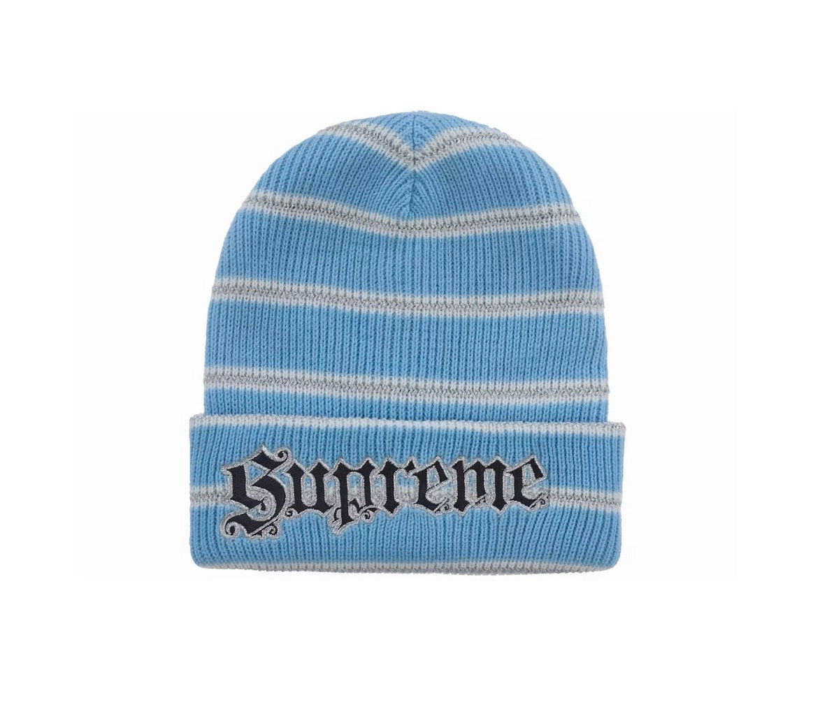Supreme Metallic Stripe Beanie Light Blue