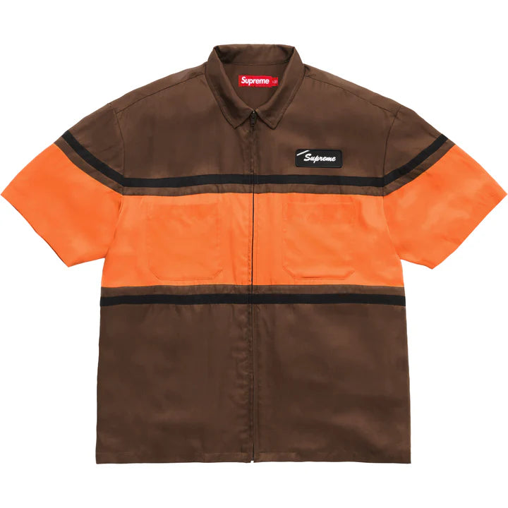 Supreme Sil Zip Up S/S Shirt Brown