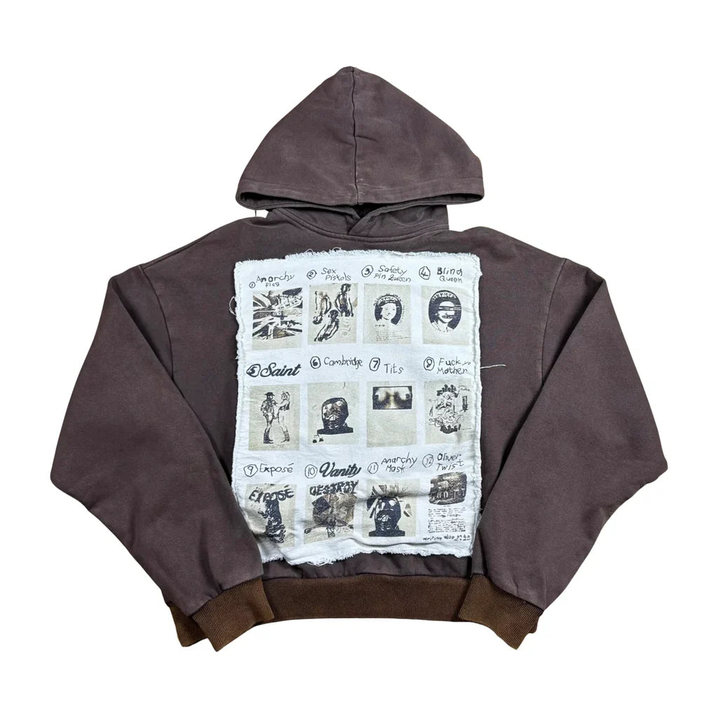 Saint Vanity Patchwork Vain Hoodie Brown