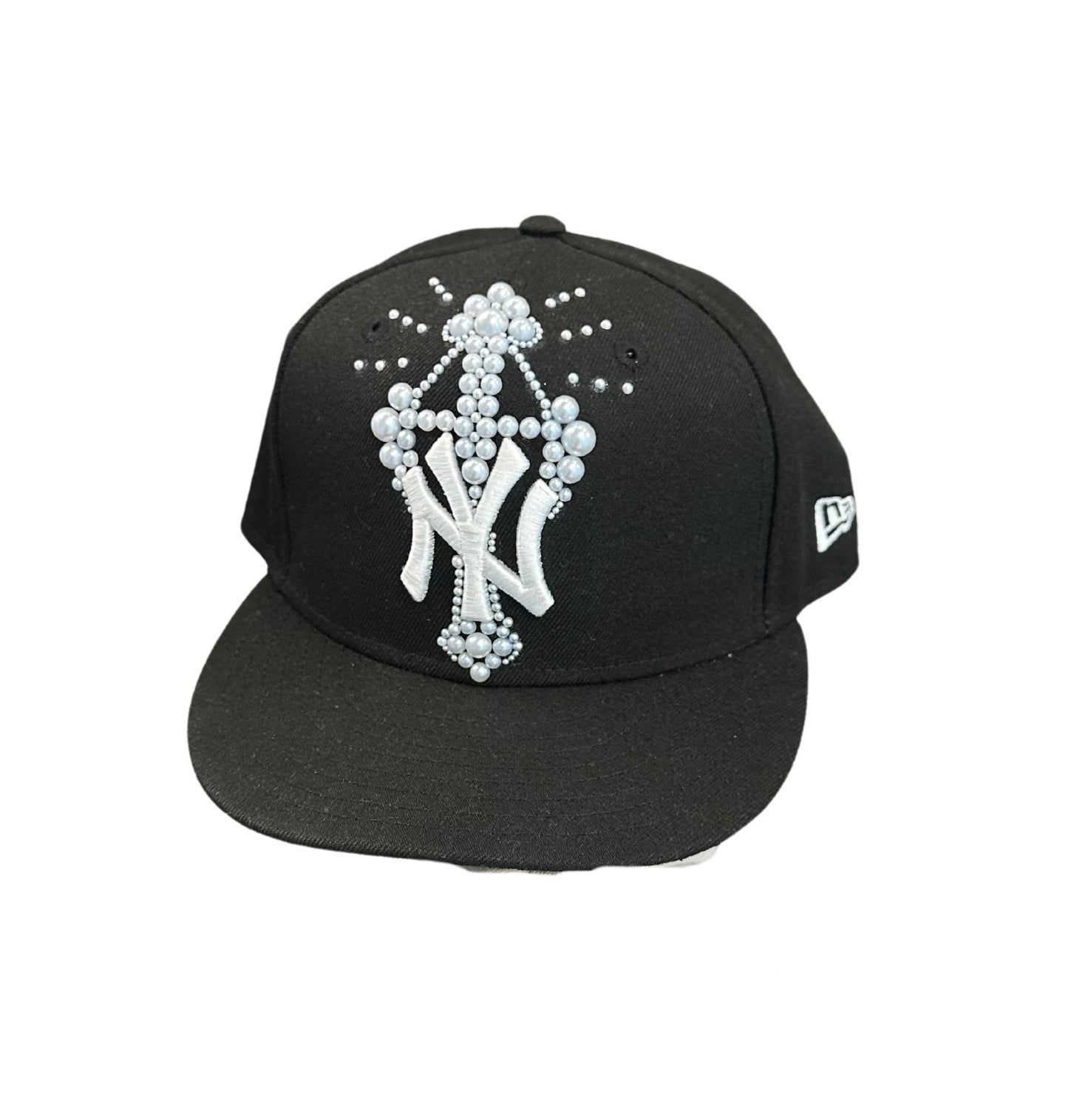 Custom Pearl Cross New York Yankee Fitted New Era Hat Black
