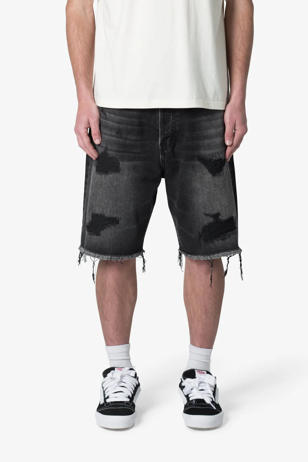 MNML Baggy Rip Denim Shorts ‘Washed Black’