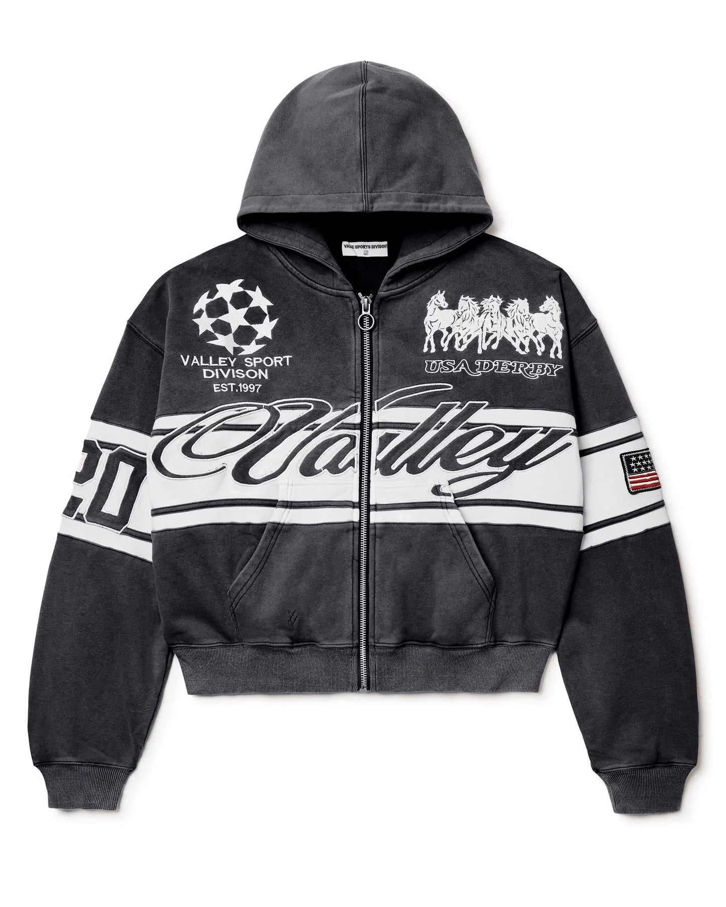 Vale Cursive Zip Up Hoodie Black