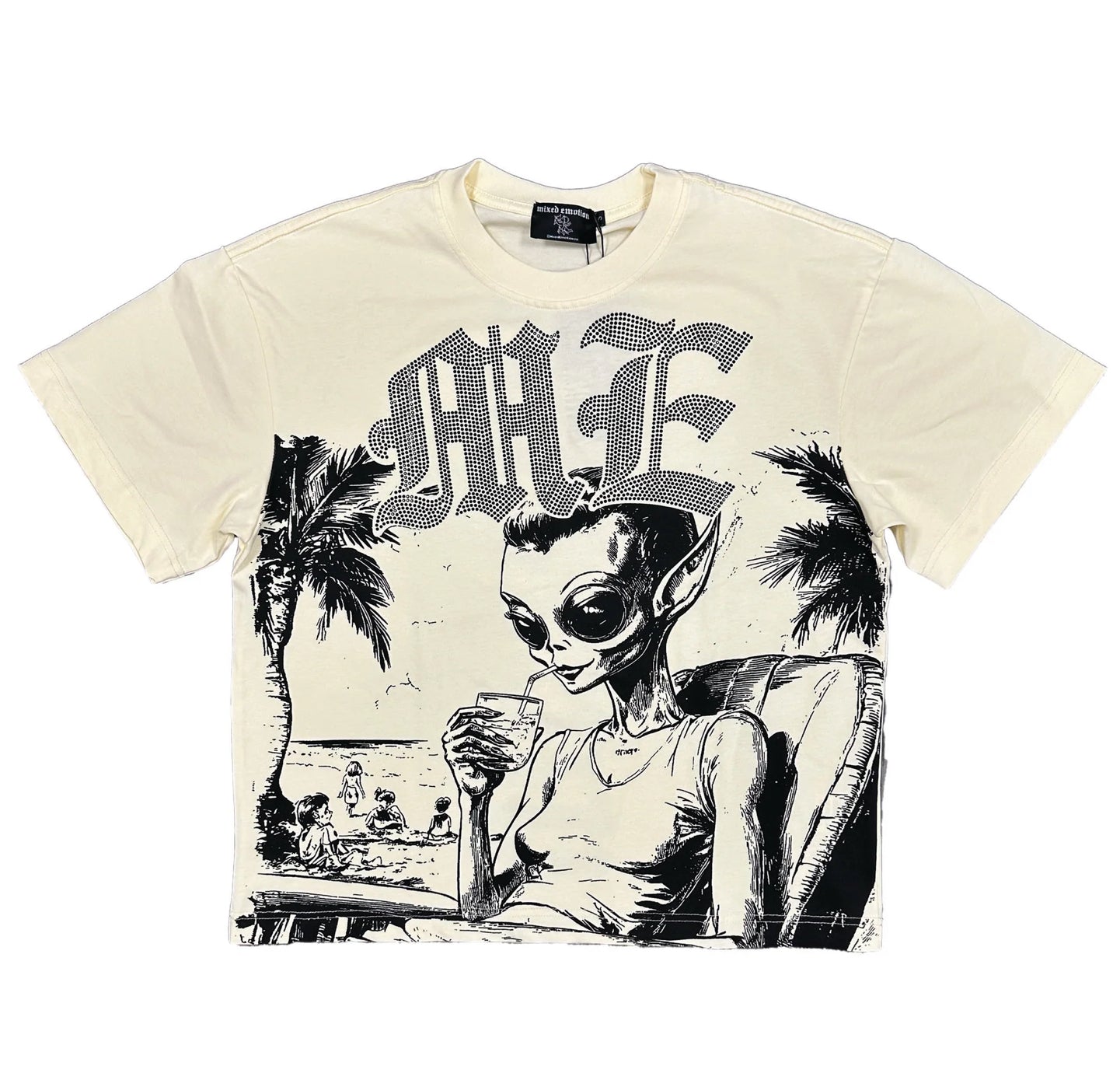 Mixed Emotion Cream Beach Rhinestone Tee