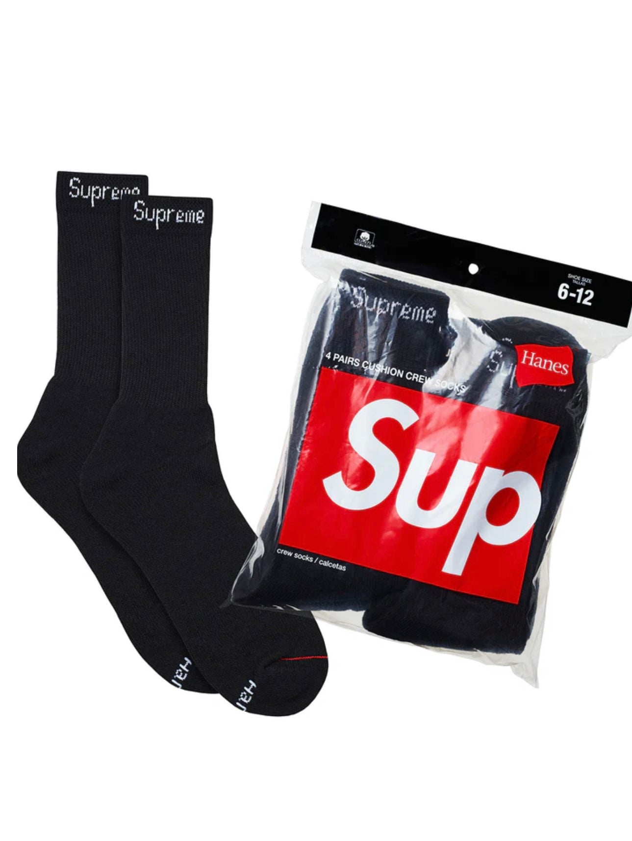 Supreme x Hanes Crew Socks (4 Pack) Black