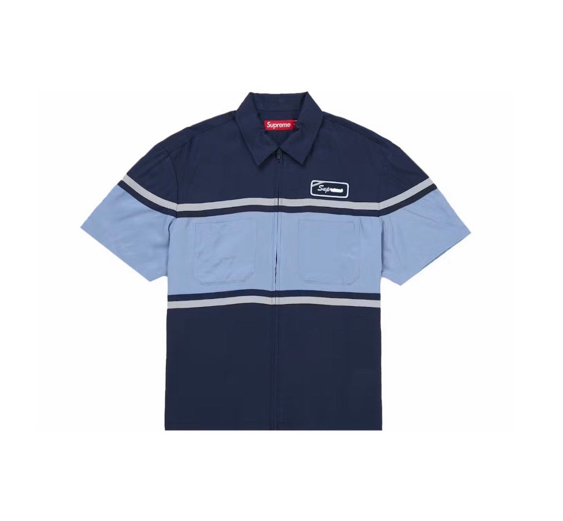 Supreme Silk Zip Up S/S Shirt Navy