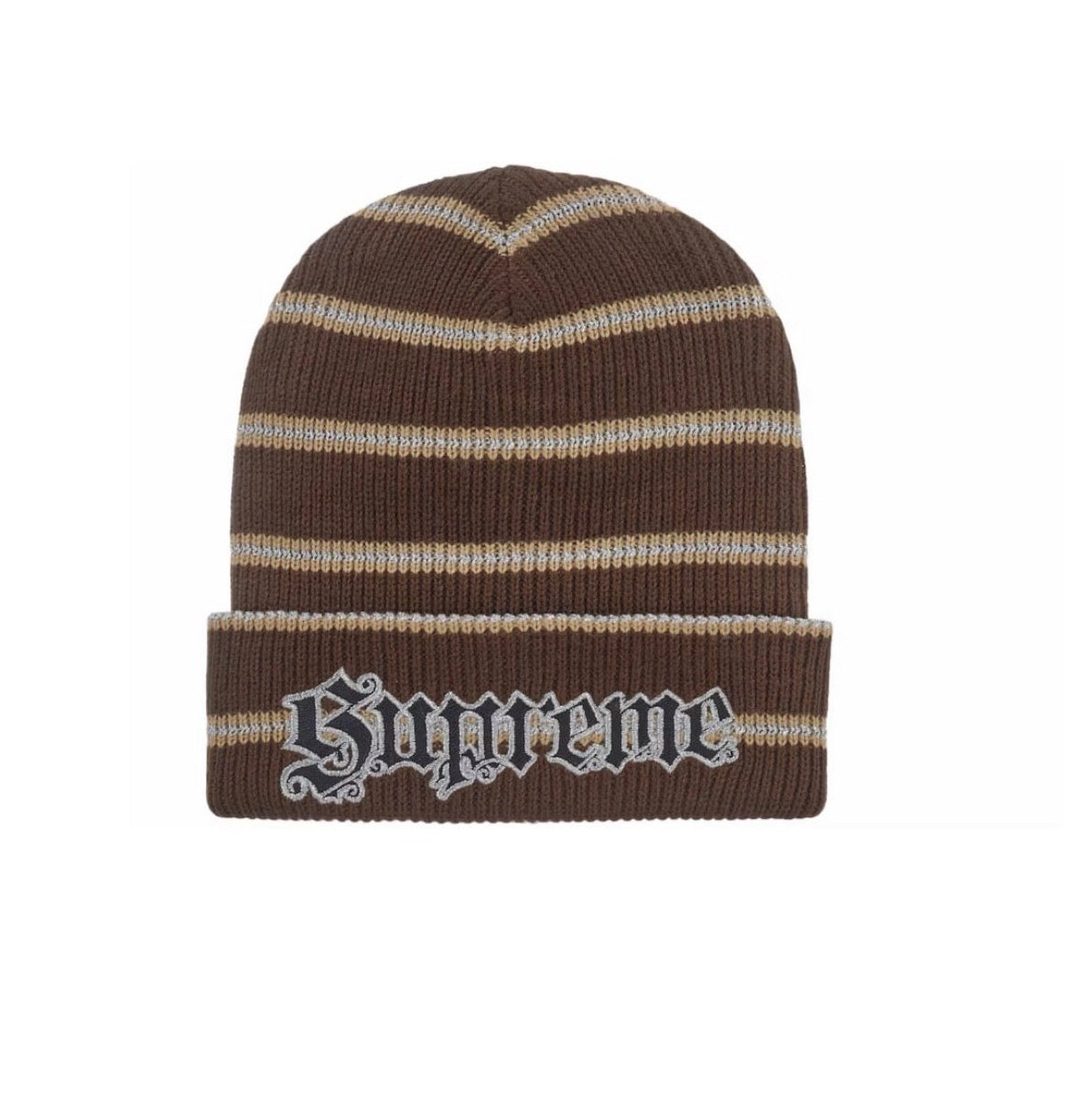 Supreme Metallic Stripe Beanie Brown