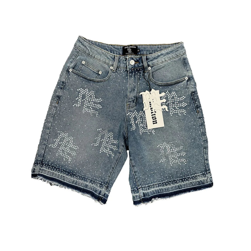 Mixed Emotion ME Rhinestone Denim Shorts