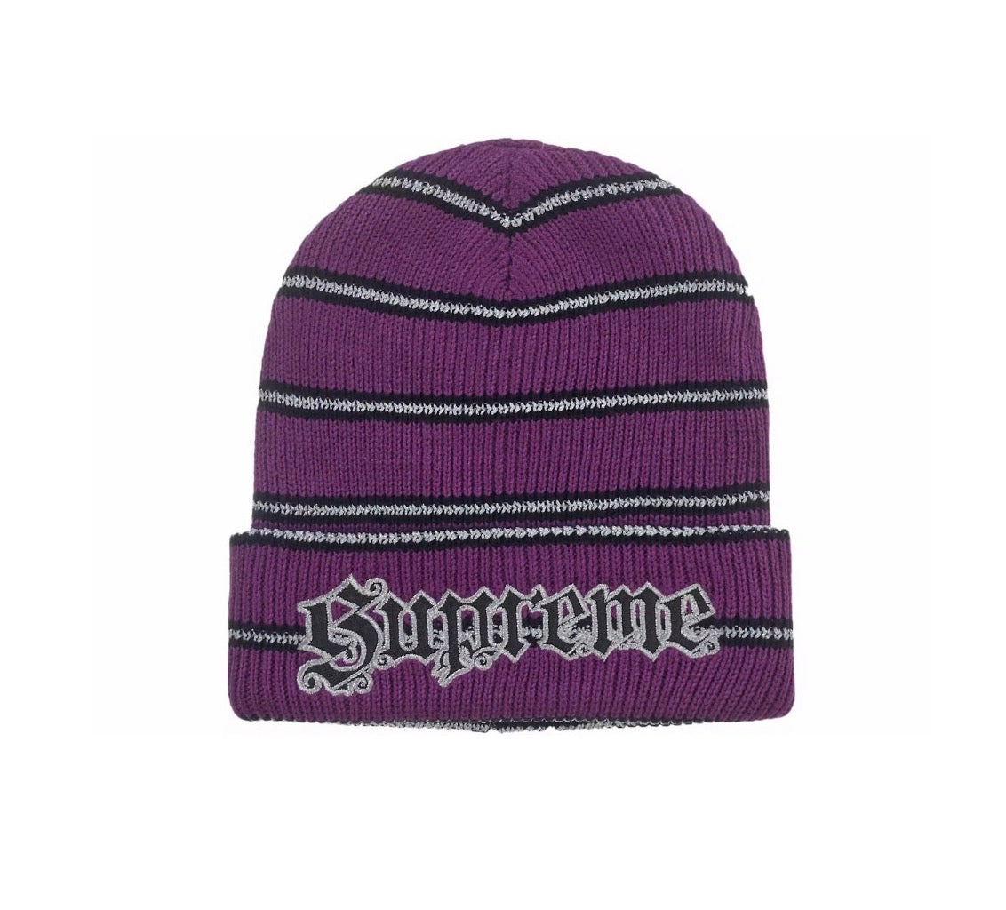 Supreme Metallic Stripe Beanie Purple