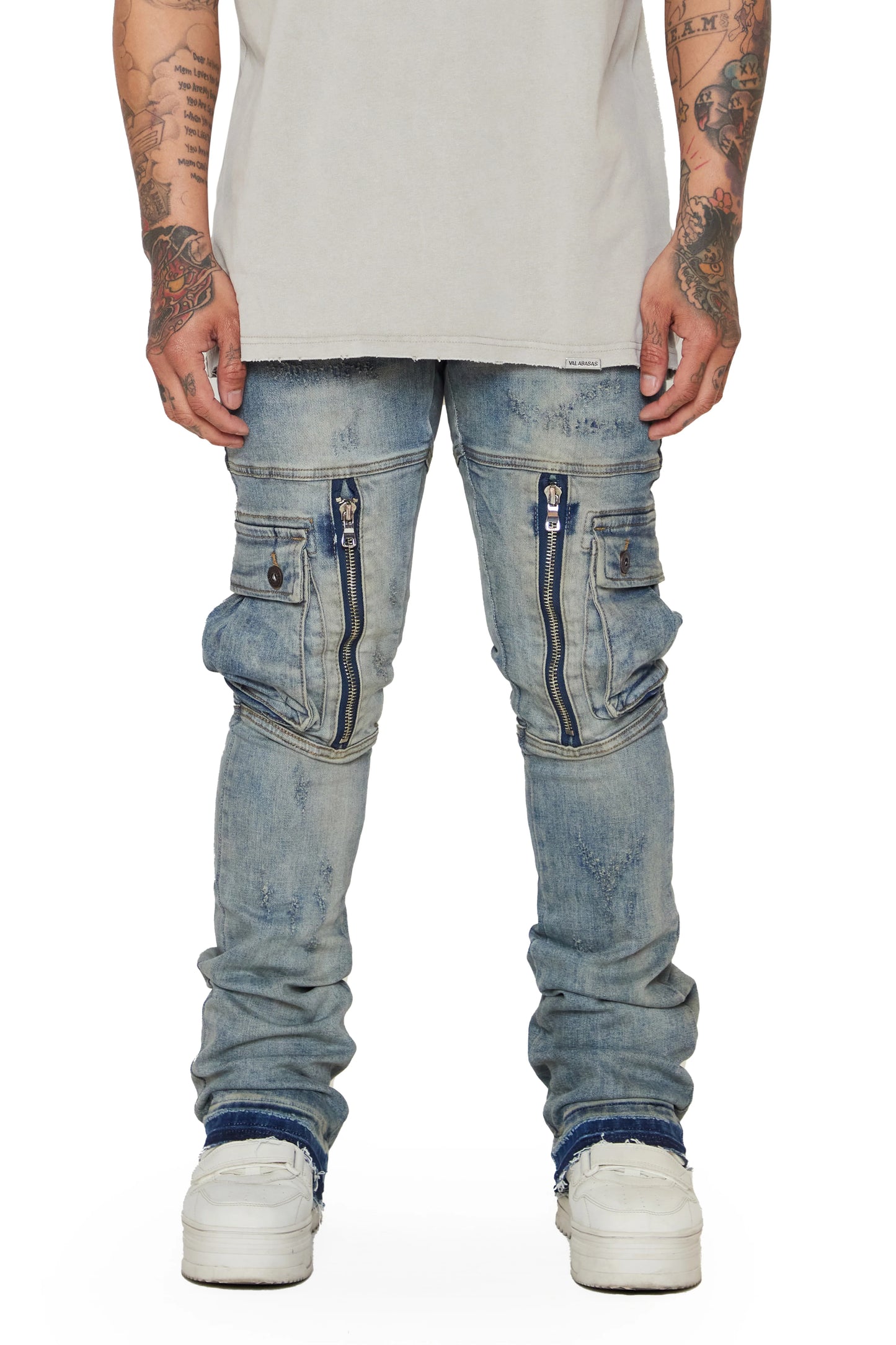 Valabasas Blue Dirty Wash Stacked Flare Jeans “Ocean”