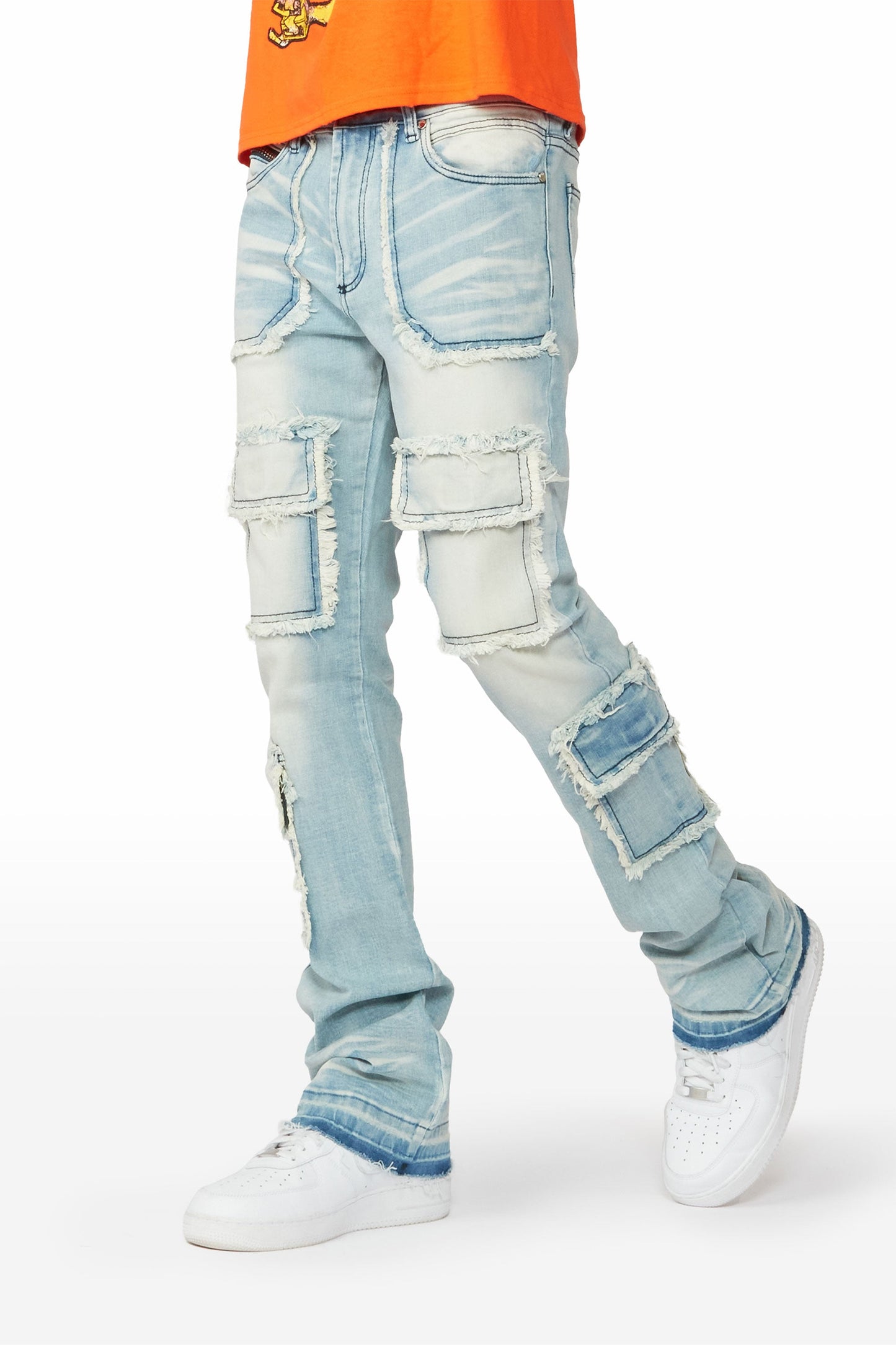 ROCKSTAR TYRELL BLUE STACKED FLARE CARGO JEAN