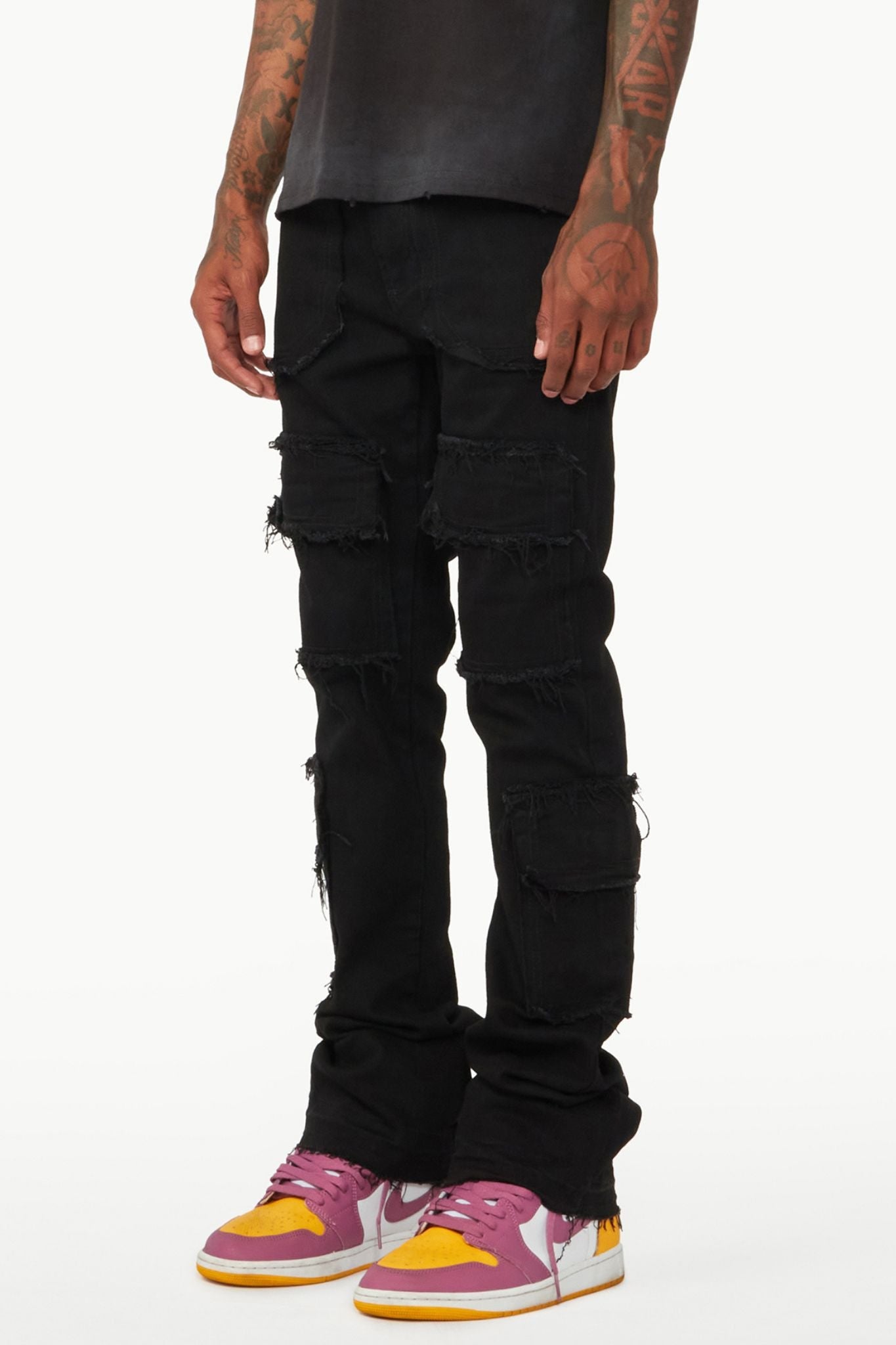 ROCKSTAR TYRELL BLACK STACKED FLARE CARGO JEAN