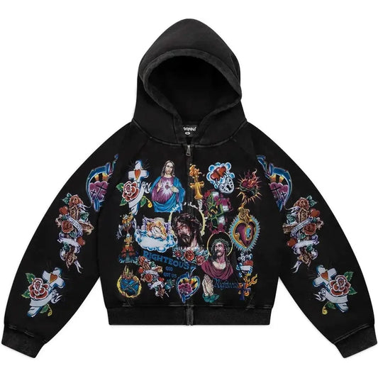 We Are Righteous King Zip Up Hoodie Black