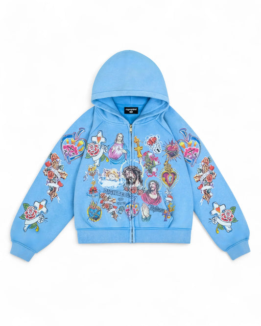 We are Righteous Risen King Cropped Zip Blue