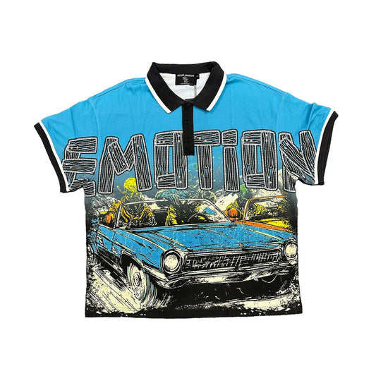 Mixed Emotion Road Rage Button Up Tee Blue