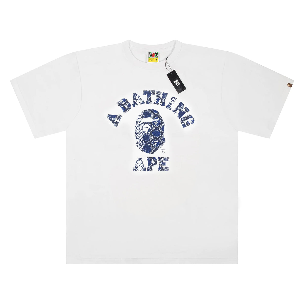 BAPE College Tee White Blue Snakeskin