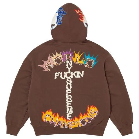 Supreme Fuck You Zip Up Hooded Sweatshirt Brown