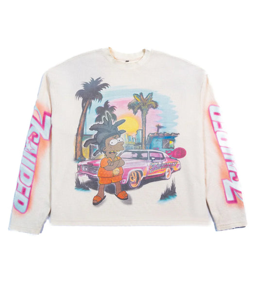 Triple Seven’s x Sniper Gang Yak Simpson Waffle Knit L/S Tee Cream