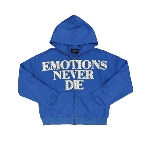 Mixed Emotion End Rhinestone Hoodie Blue