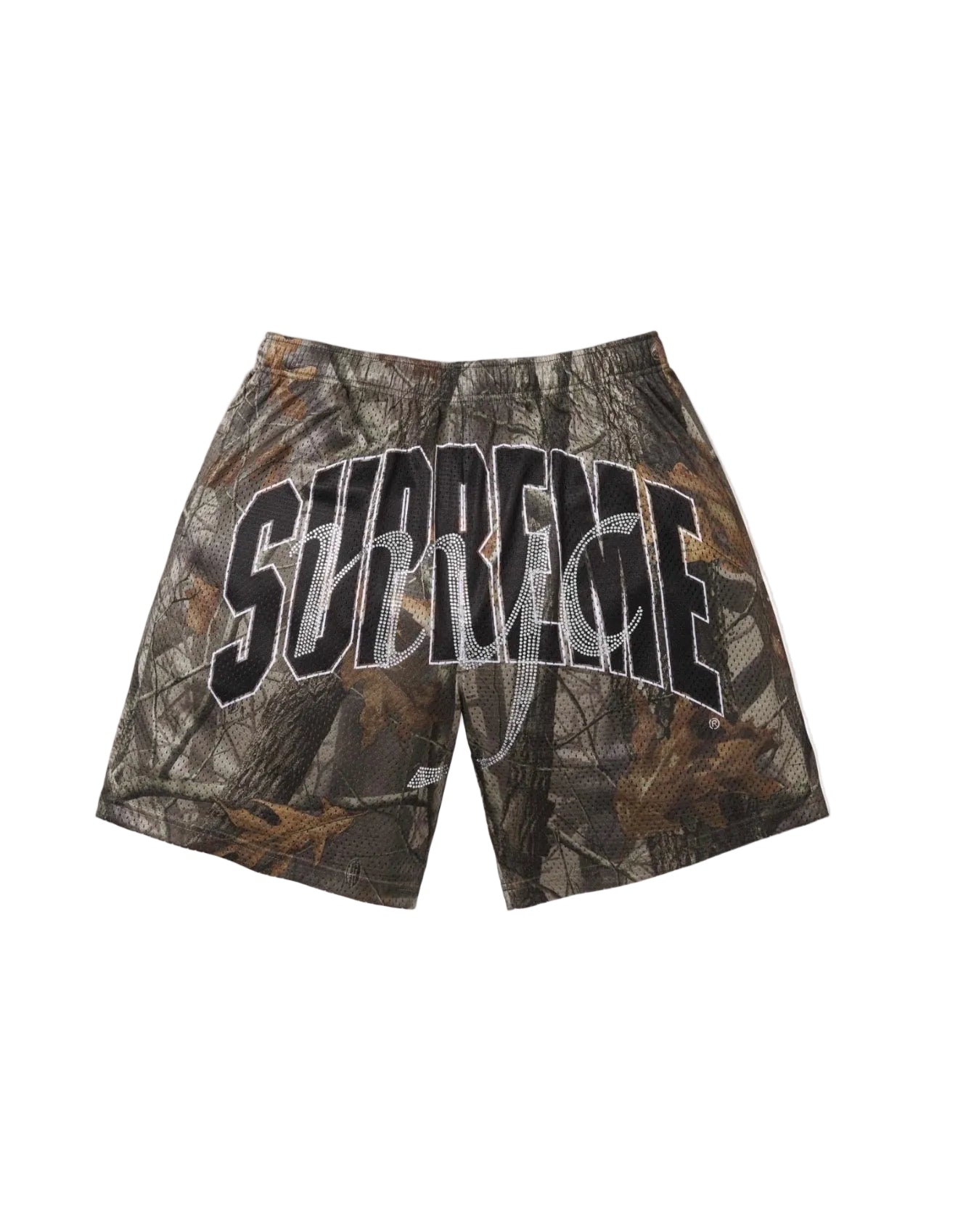 Supreme Rhinestone Mesh Shorts Realtree Hardwoods Camo