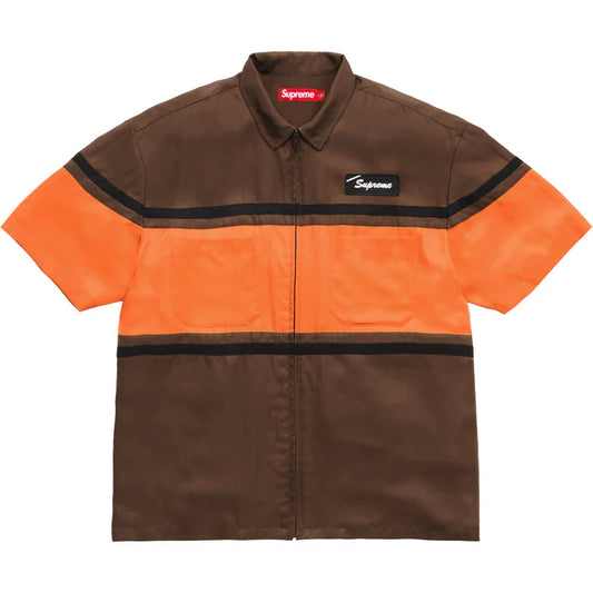 Supreme Sil Zip Up S/S Shirt Brown