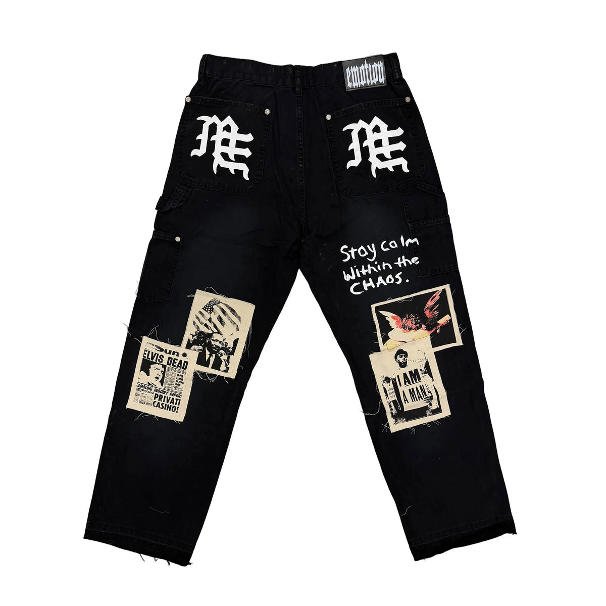 Mixed Emotion Newspaper Carpenter Pants Black