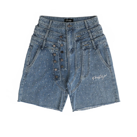 Prestige Triple Waist Denim Shorts Blue