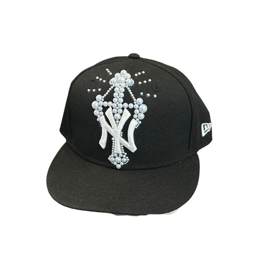 Custom Pearl Cross New York Yankee Fitted New Era Hat Black