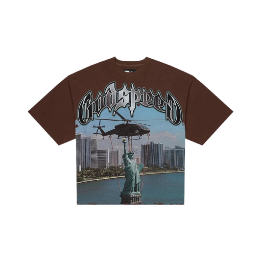 Godspeed JFK to MIA Tee Mocha Wash