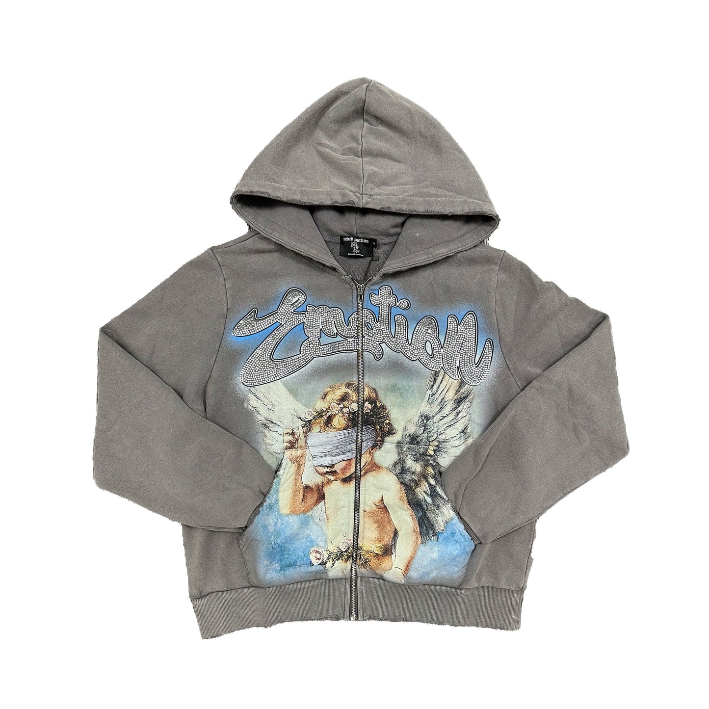 Mixed Emotion Rhinestone Hoodie Grey