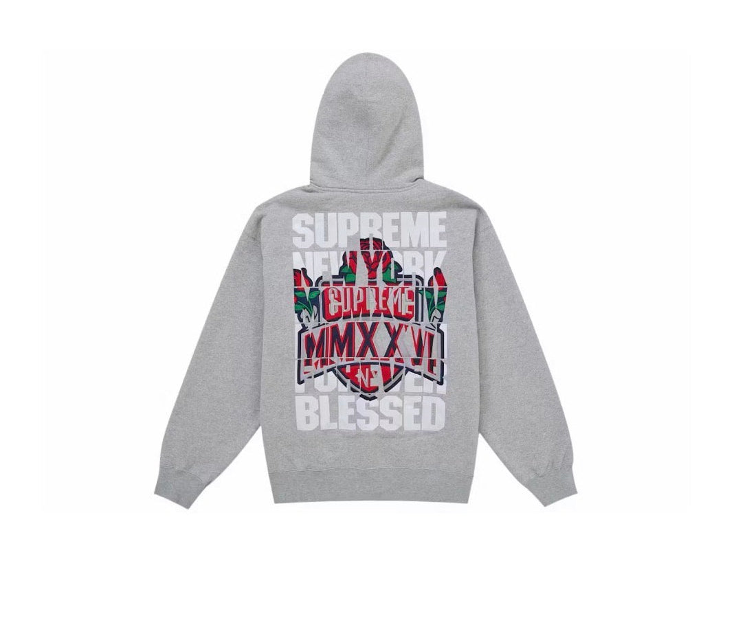 Supreme Blessed Appliqué Zip Up Heather Grey