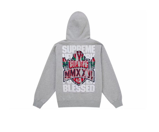 Supreme Blessed Appliqué Zip Up Heather Grey