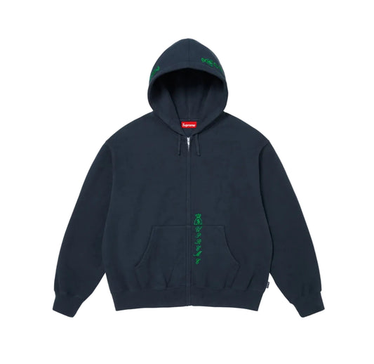 Supreme God Over Money Zip Up Hooded Sweatshirt Navy