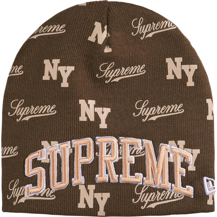 Supreme New Era Monogram Beanie Brown
