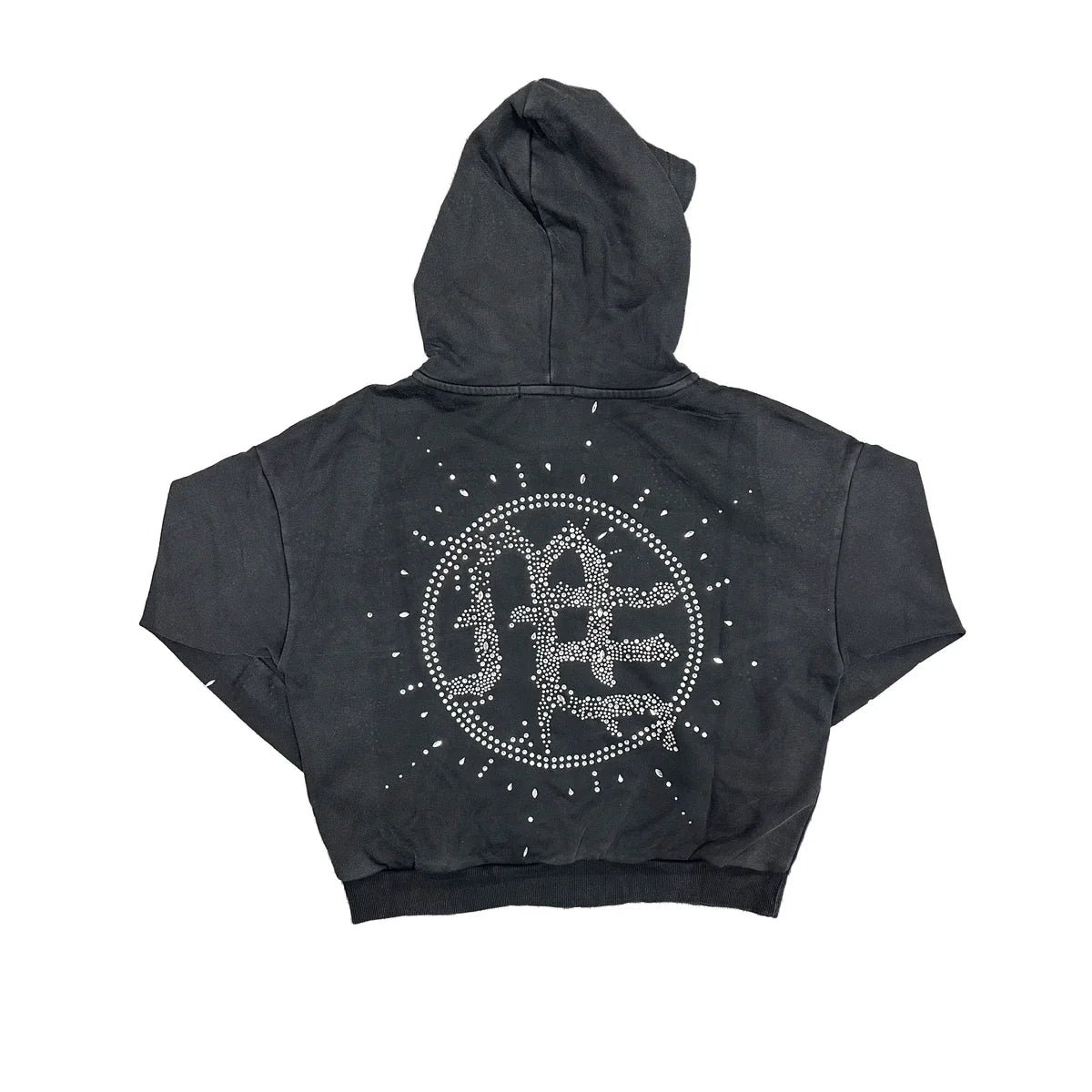 Mixed Emotion Eclipse Rhinestone Hoodie Grey Acid Wash