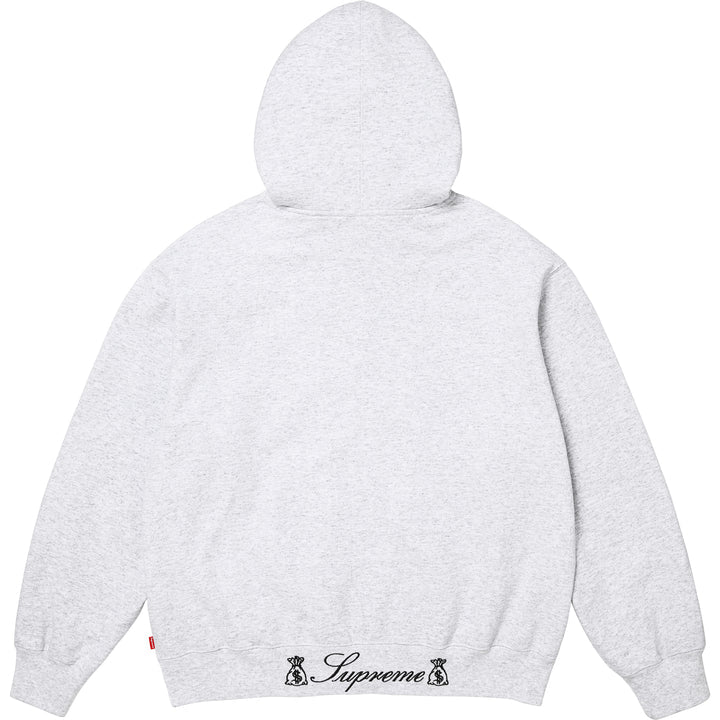 Supreme God Over Money Zip Up Hooded Sweatshirt Ash Grey