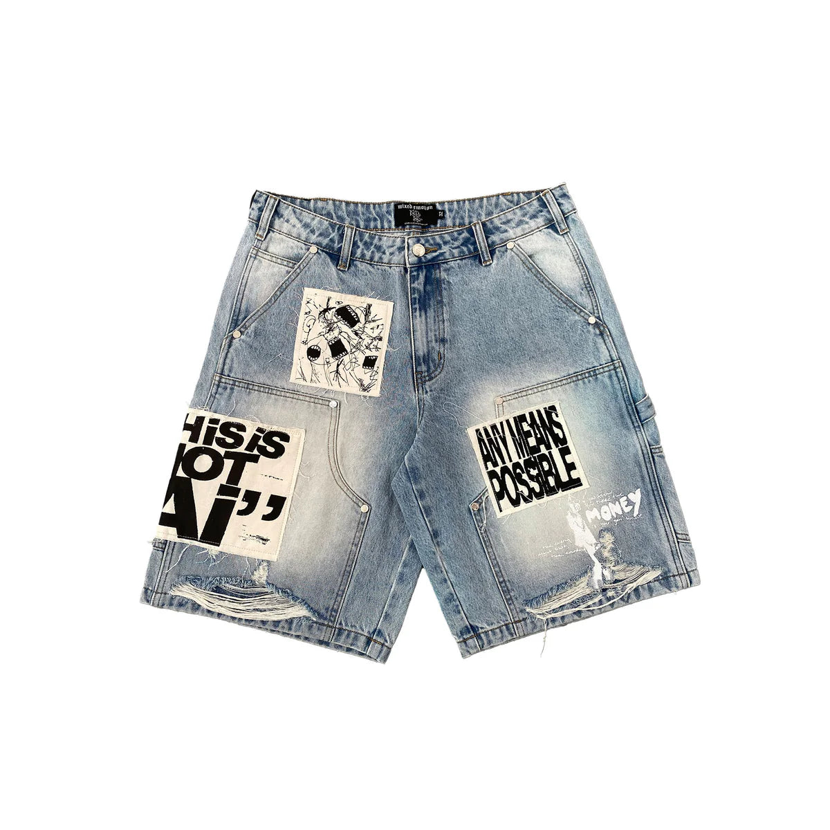Mixed Emotion AI Denim Shorts Blue