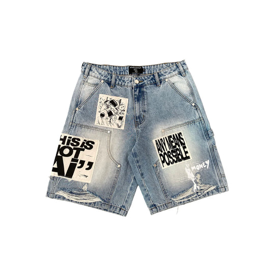 Mixed Emotion AI Denim Shorts Blue
