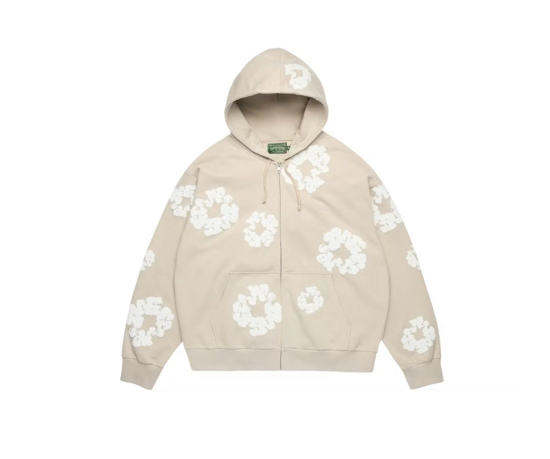 Denim Tears Cotton Wreath Zip Hoodie Cream