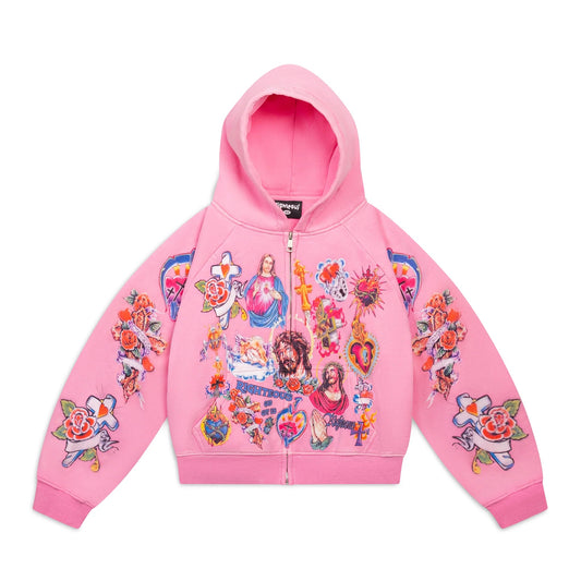 We are Righteous Risen King Cropped Zip Pink