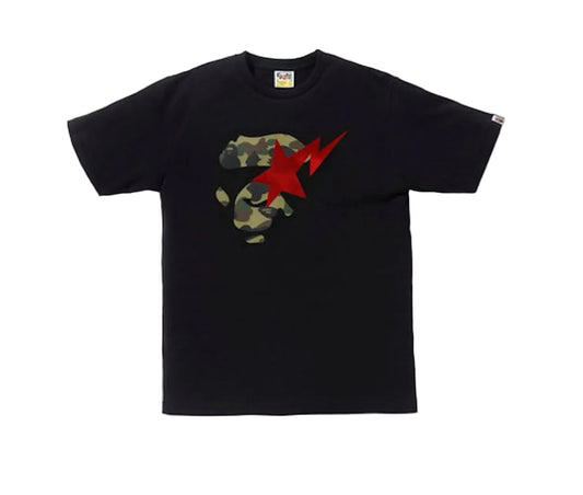 BAPE 1st Camo Ape Face Sta Tee Black Green