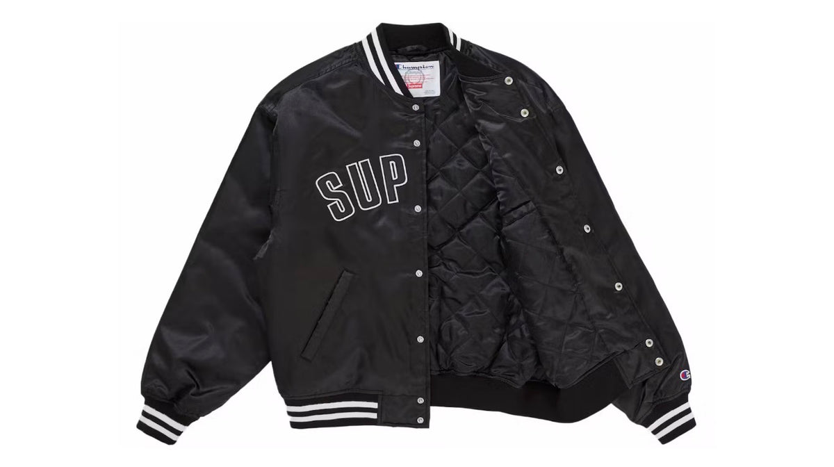 Supreme Champion Satin Varsity Jacket Black